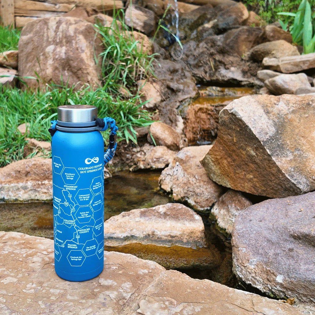 Colorado Historic Hot Springs Loop 32 oz Insulated Water Bottle with Collectible Hot Springs Sticker Set