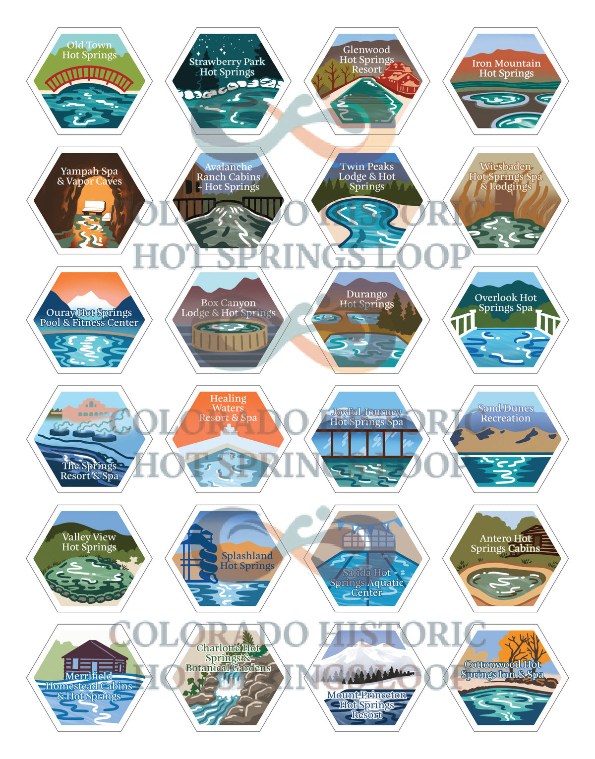 Colorado Historic Hot Springs Loop 32 oz Insulated Water Bottle with Collectible Hot Springs Sticker Set