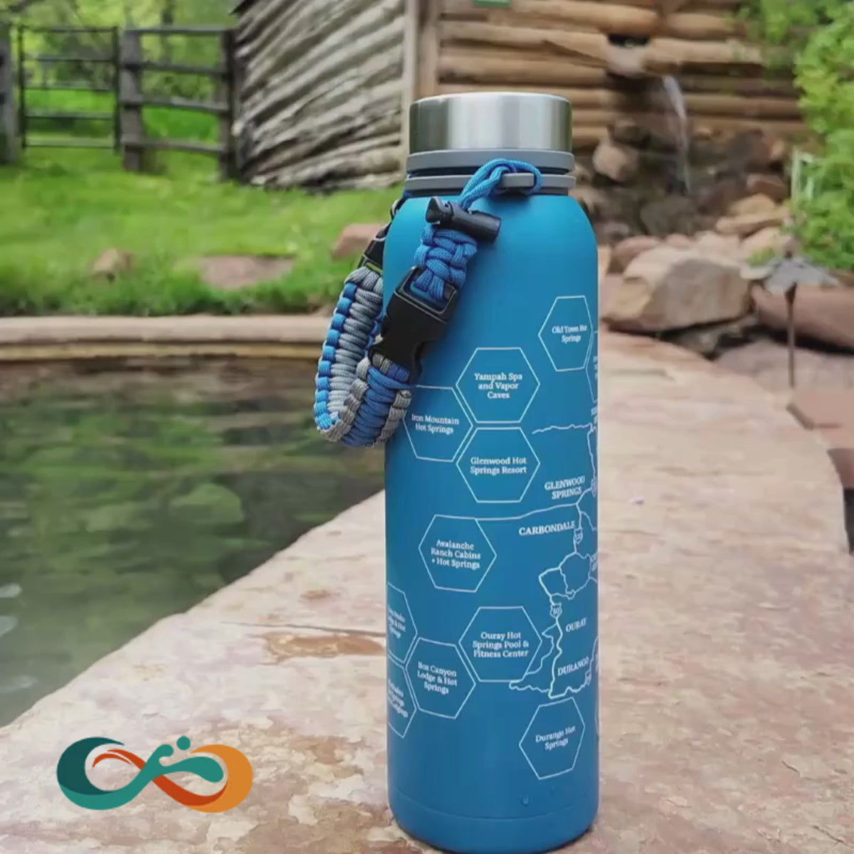 Colorado Historic Hot Springs Loop 32 oz Insulated Water Bottle with Collectible Hot Springs Sticker Set